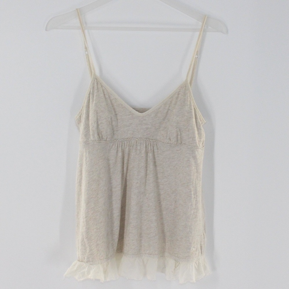 Vintage Y2K Abercrombie & Fitch Babydoll Cami Oatmeal Lace Ruffle Tank Top L